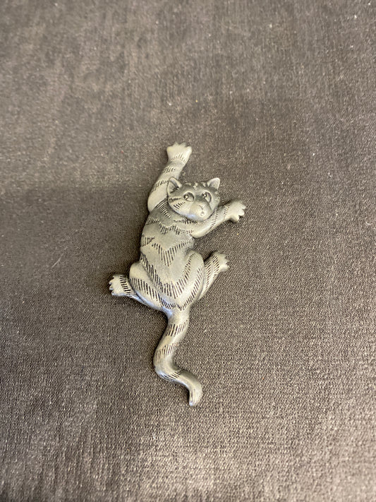 Vintage JJ Pewter Brooch - Cat