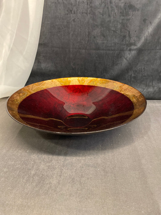 Large Glass Bowl - Red & Gold