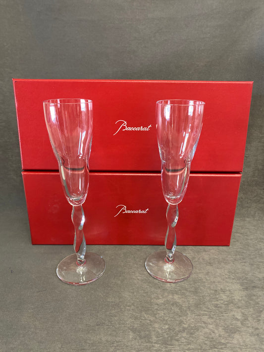PAIR Baccarat "Stream" Champagne Flutes