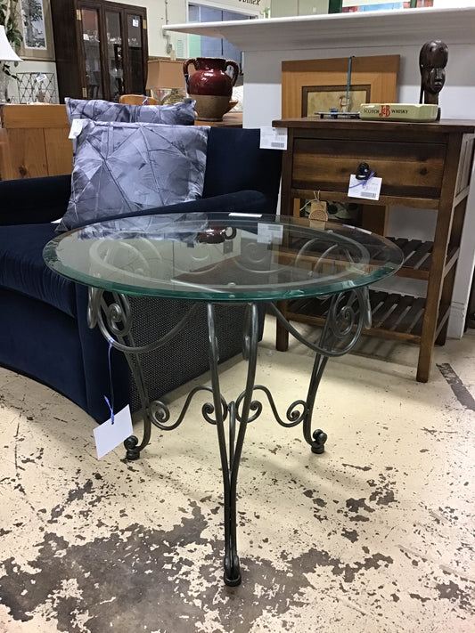 Rd Glass/Metal Side Table