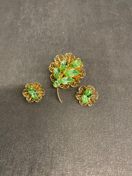 Brooch & Earrings Set - Green