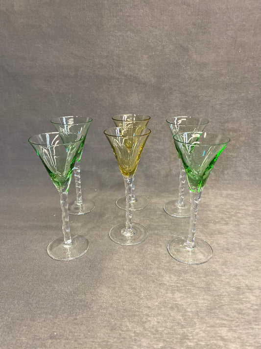 Set 6 Liqueur Glasses - Green & Yellow