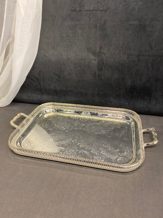 Metal Serving Tray - Silver Tone