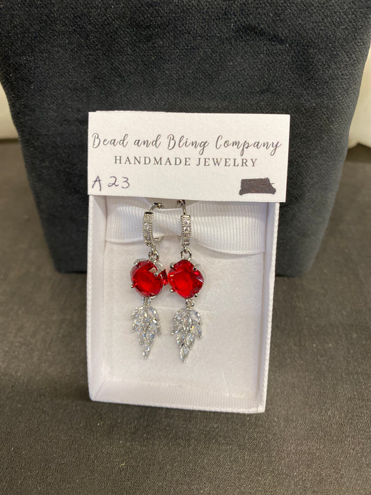 NEW! Handmade Pierced Earings - Red/Clear Leaf