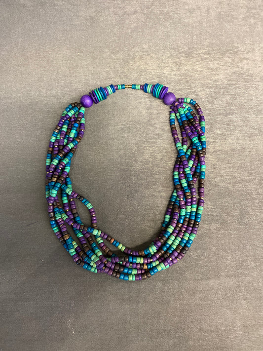 7 Strand Bead Necklace - Purple