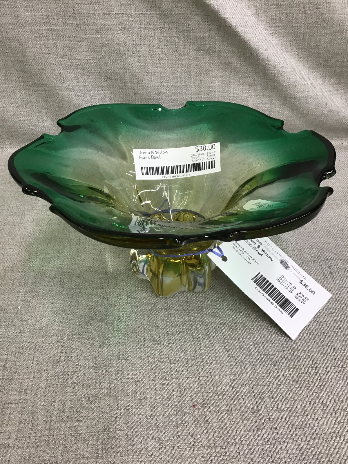 Green & Yellow Glass Bowl