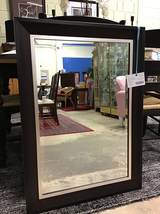 Framed Beveled Mirror - Brown & Silver