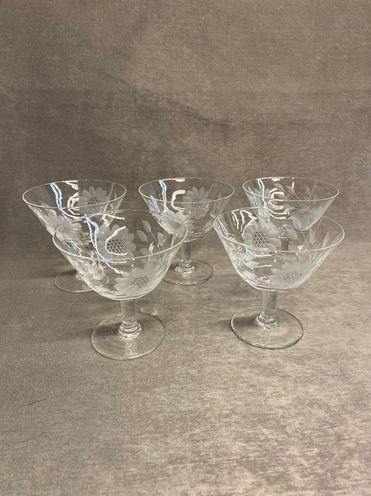 Set 5 Hughes "Cornflower" Sherbet Glasses