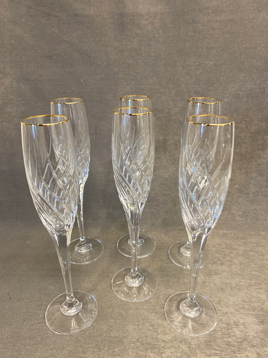Set 6 Mikasa Crystal Champagne Flutes