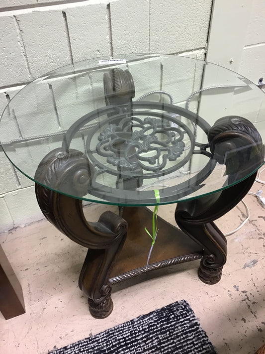Round Glass Top End Table