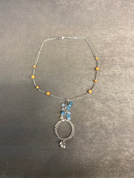 Pendant Necklace - Silver Tone Metal