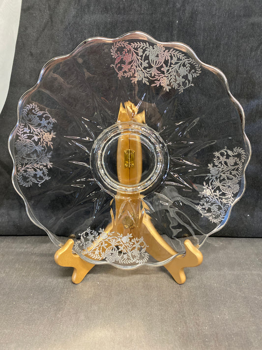 Silver Overlay Glass Footed Plate