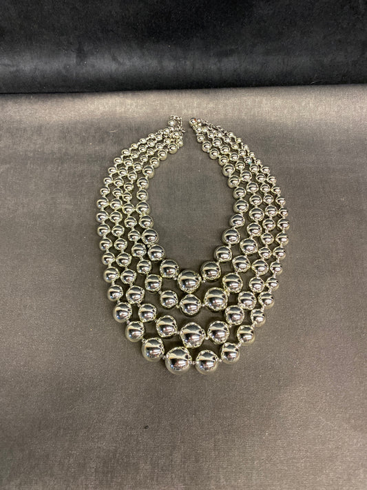 4 Strand Silver Bead Necklace