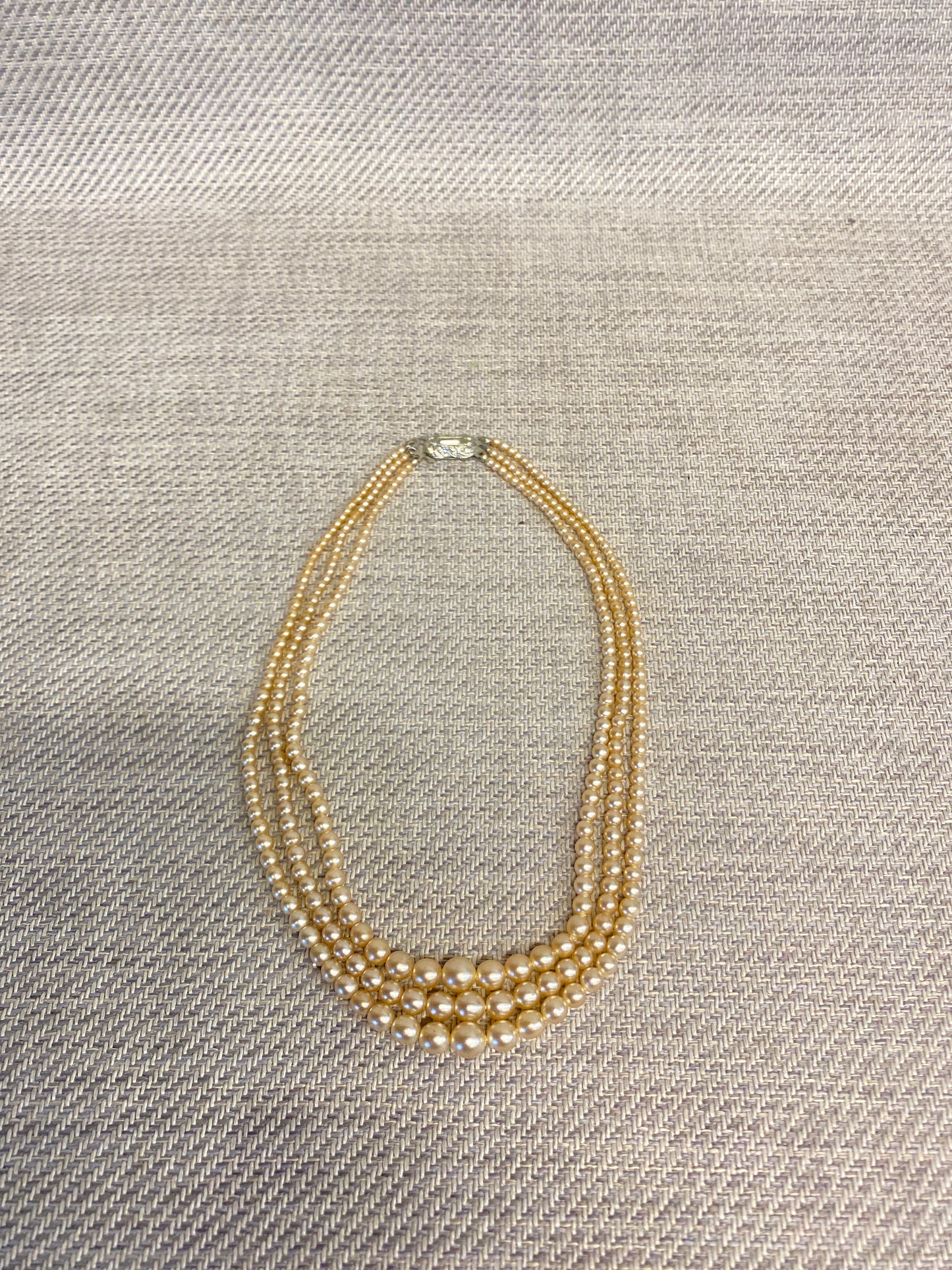 3 Strand Faux Pearl Necklace - Champagne