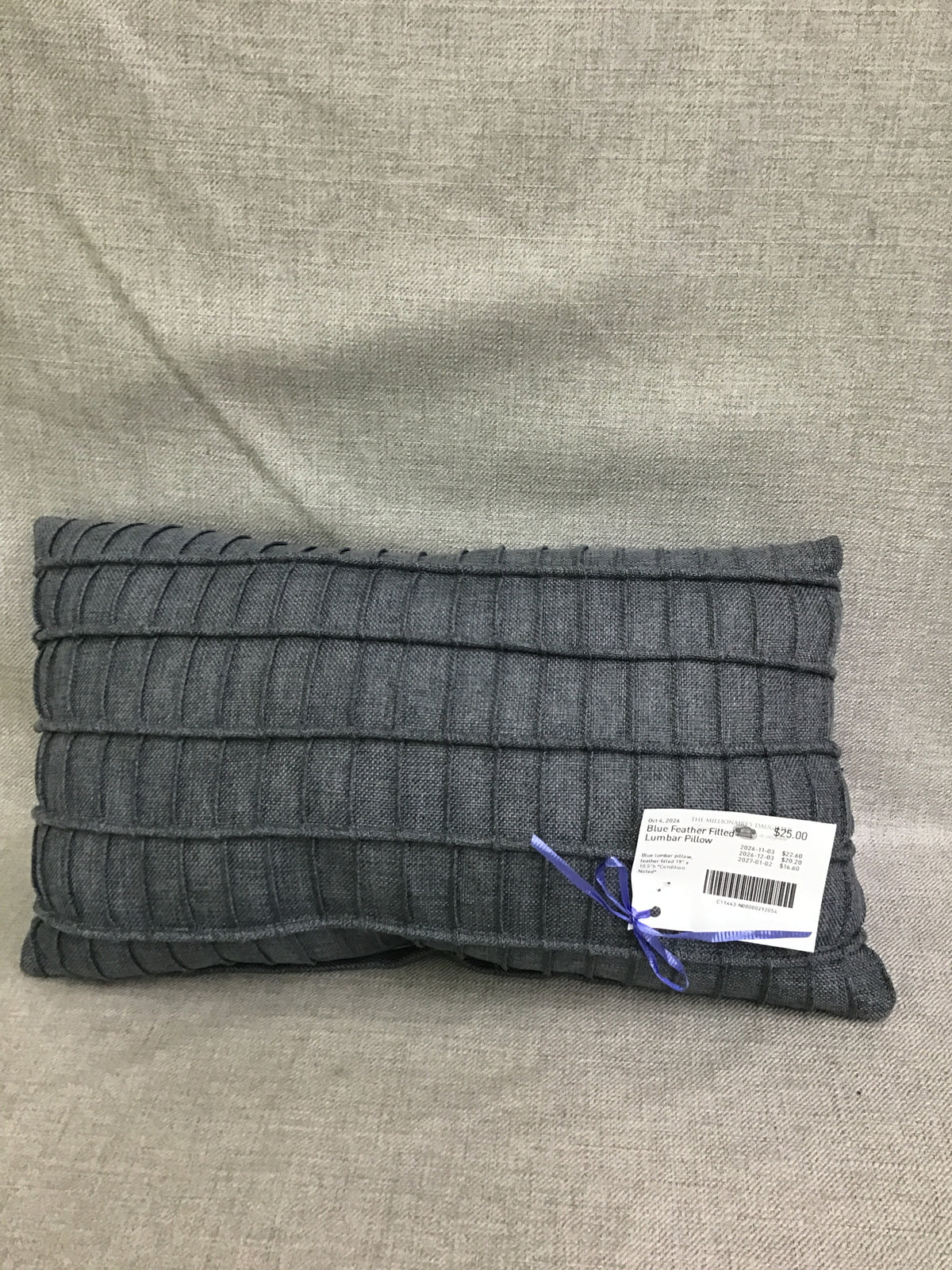 Blue Feather Filled Lumbar Pillow