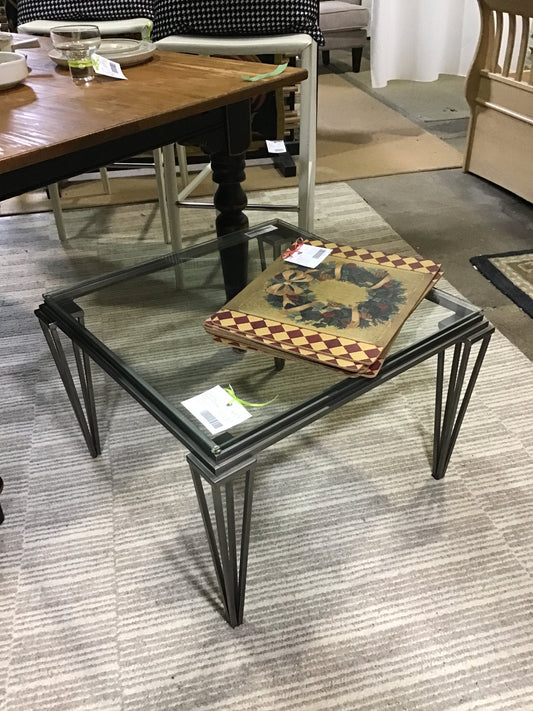 Custom Sq Glass/Iron Coffee Table