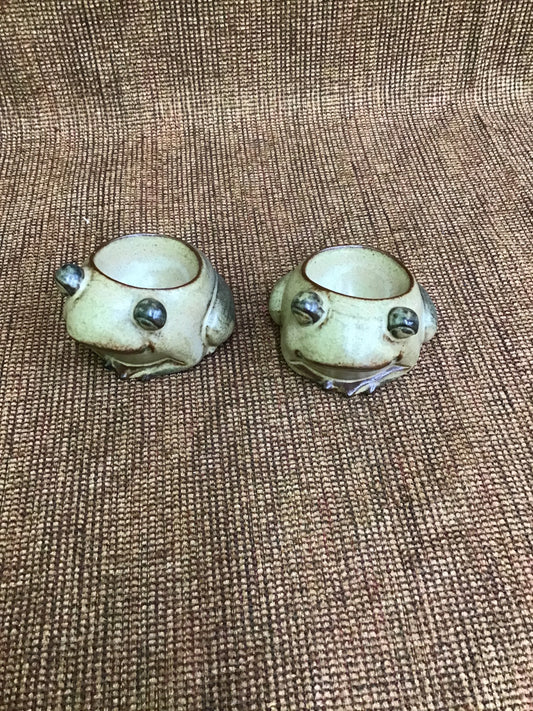 Pair Ceramic Frog Tealight Candle Holders