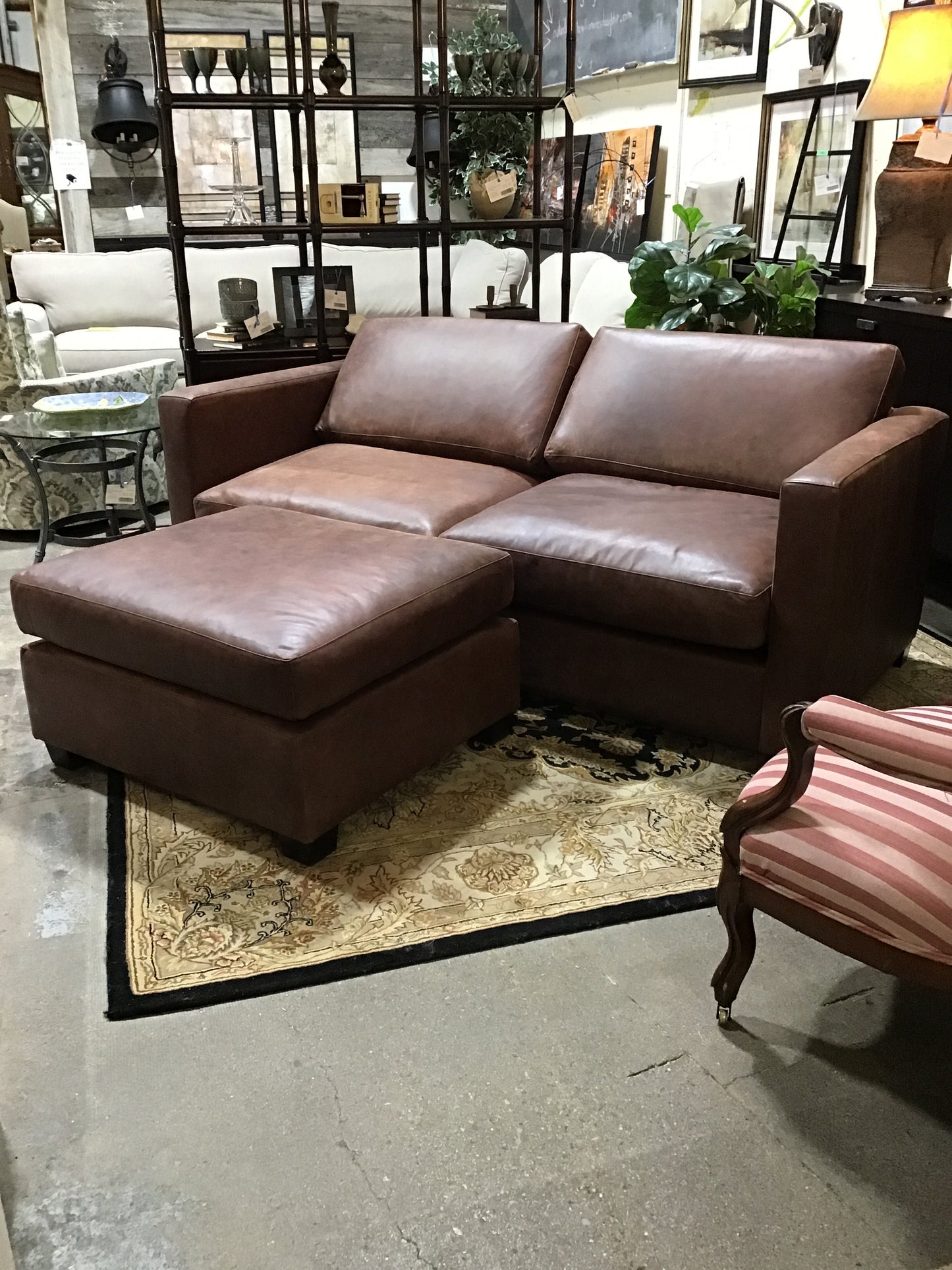 Custom Leather Queen Sofa Bed & Ottoman