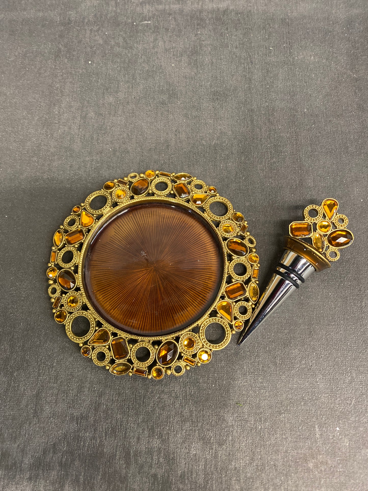 Wine Coaster & Stopper - Amber Jewels