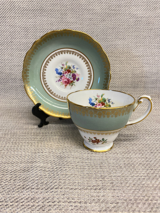 Teacup & Saucer - Green & Gold