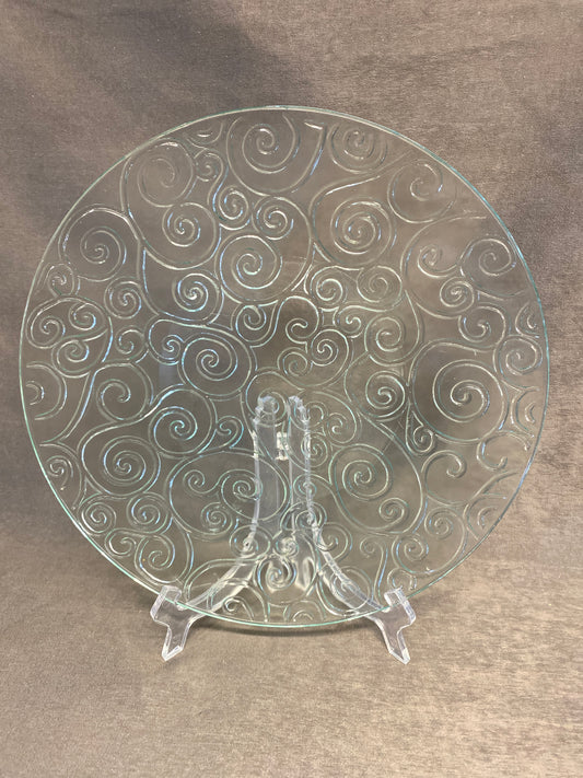 Pier 1 Glass Serving Plate - Scrolls