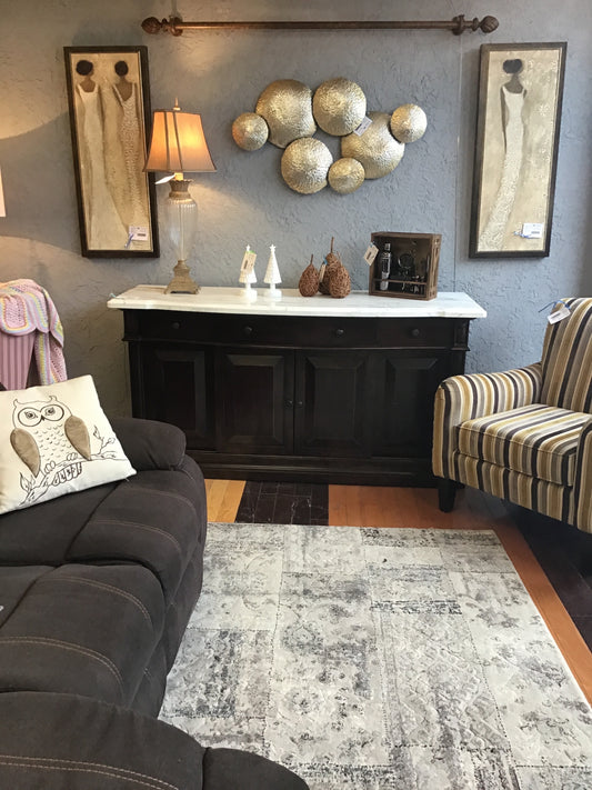 Dark Wood Marble Topped Sideboard