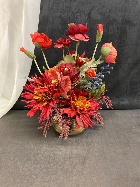 Faux Flower Arrangement - Red