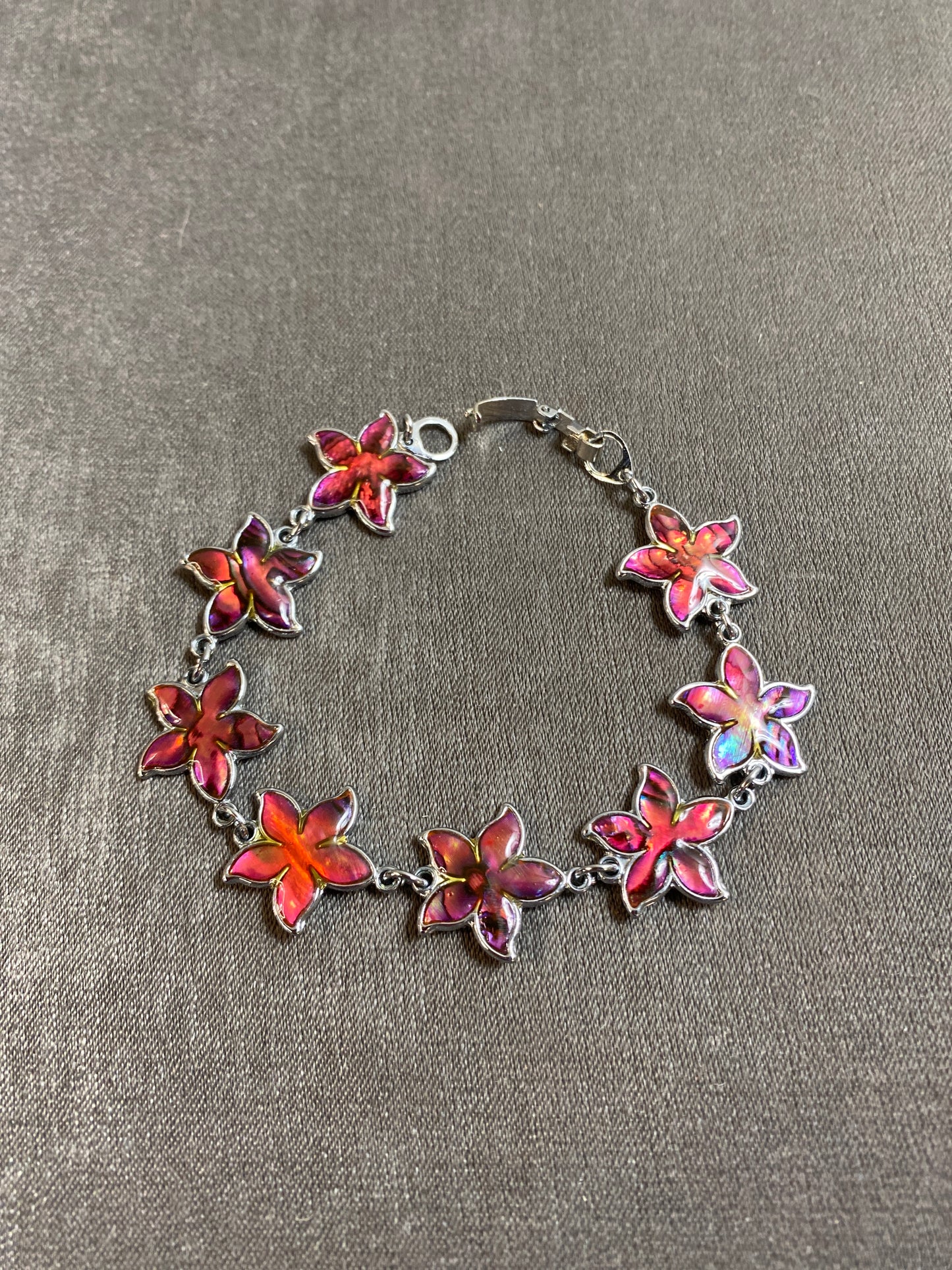 Bracelet - Red Enamel Flowers
