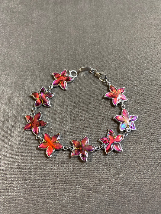 Bracelet - Red Enamel Flowers
