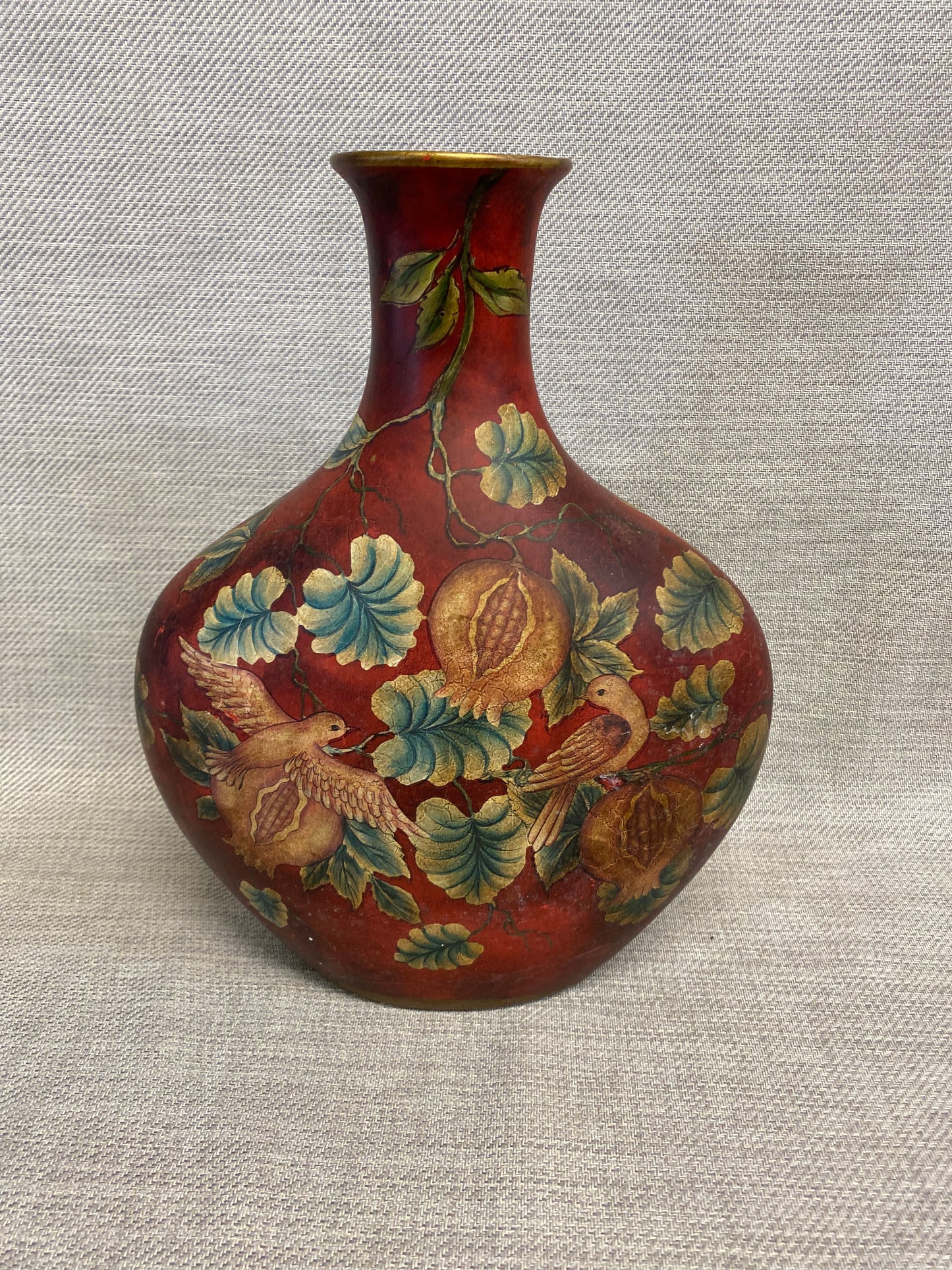 Ceramic Bottleneck Vase - Birds & Leaves