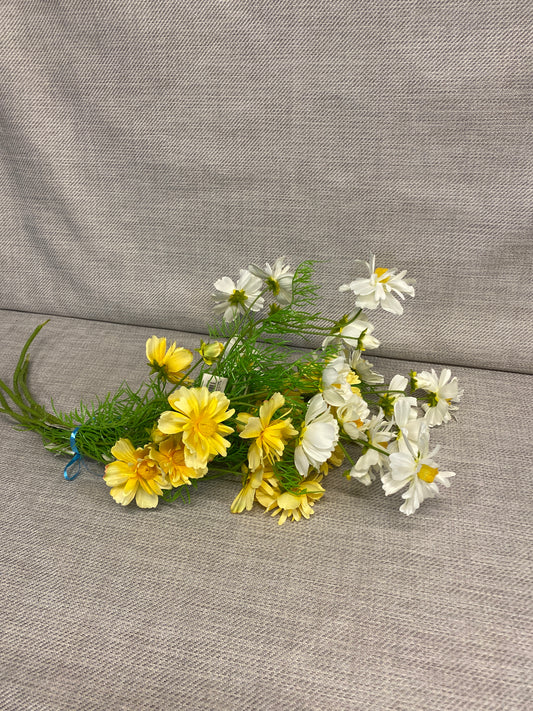 New! 6 Sprigs Faux Flowers - Yellow & White