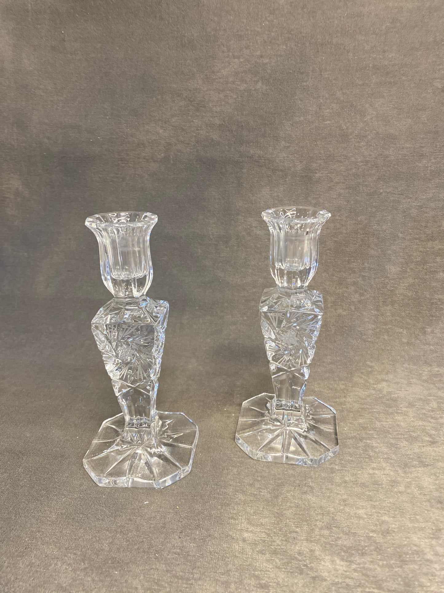 PAIR Pinwheel Crystal Candlesticks
