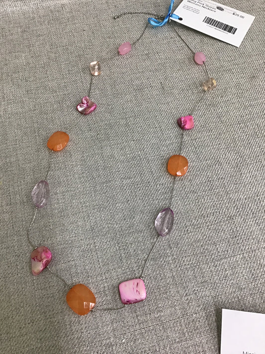 Long Pink Stones Womens Necklace