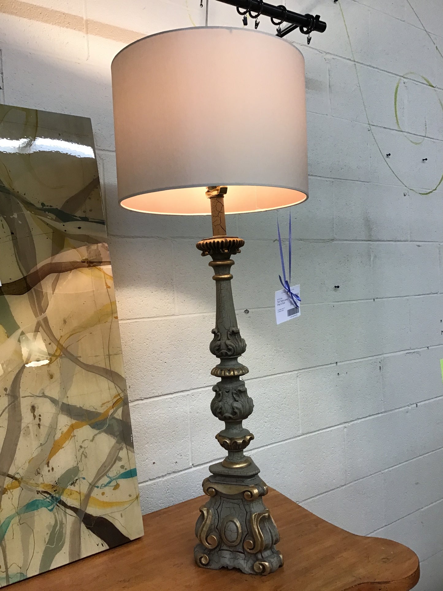 Tall Table Lamp - Grey & Gold