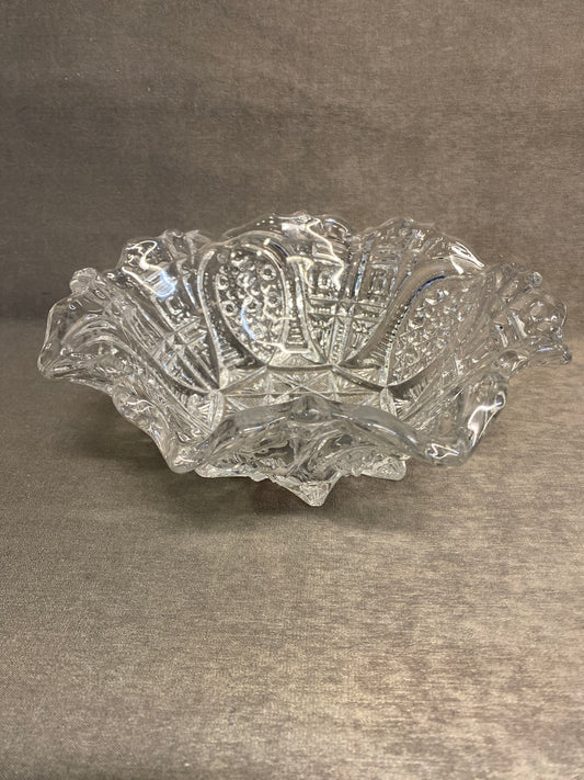 Vintage Pressed Glass Bowl - Crimped