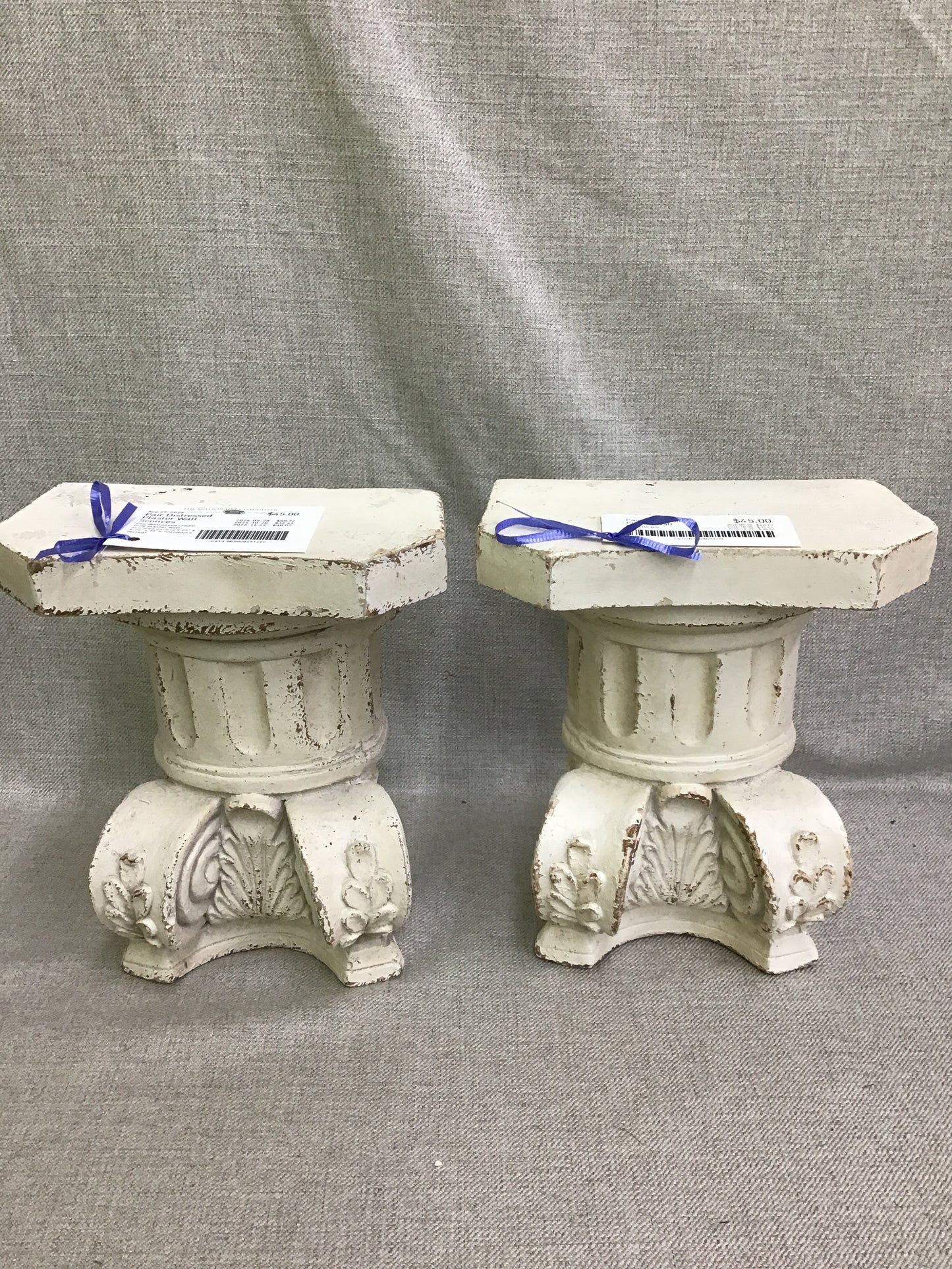 Pair Distressed Plaster Wall Sconces