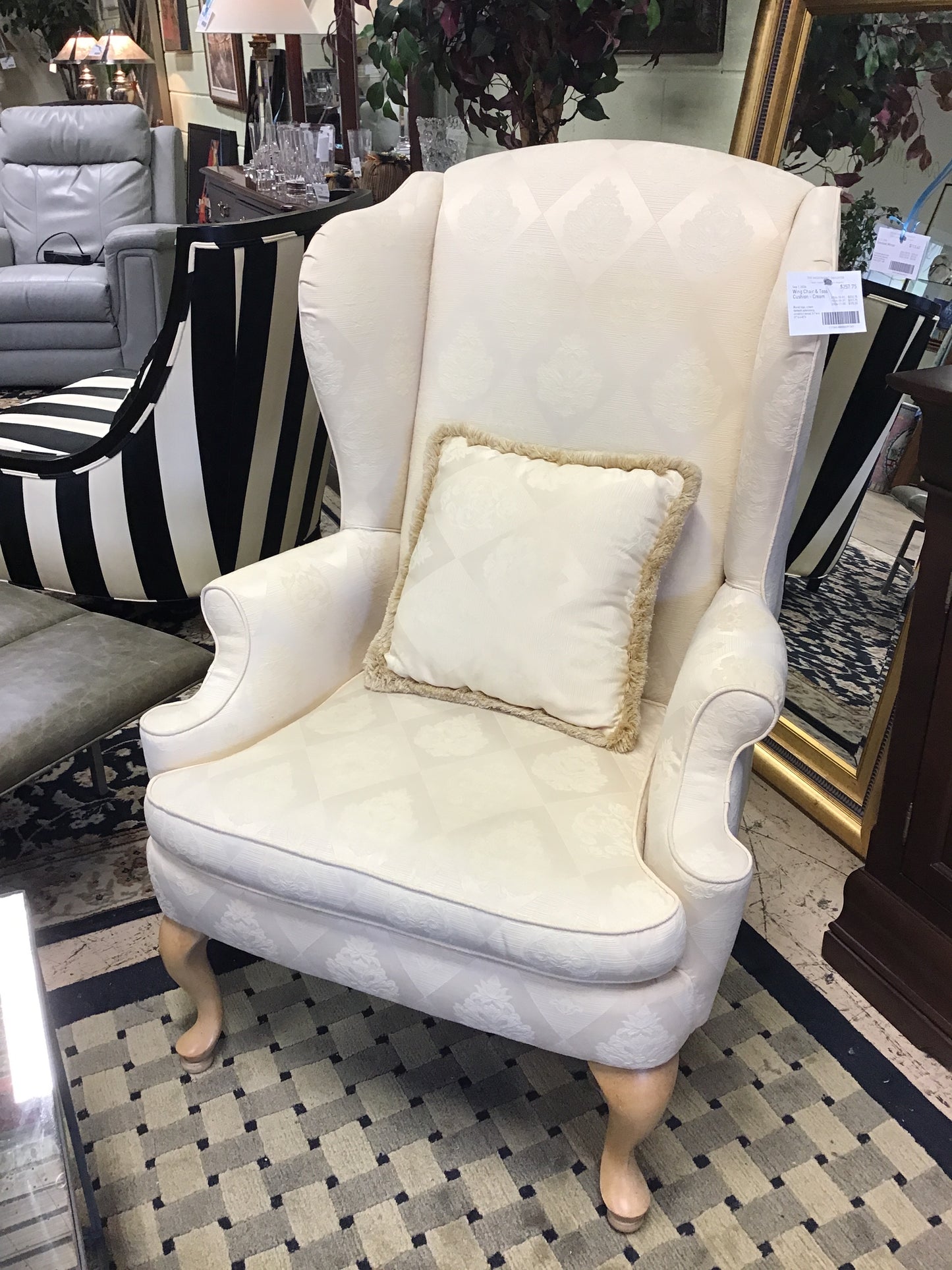 Wing Chair & Toss Cushion - Cream