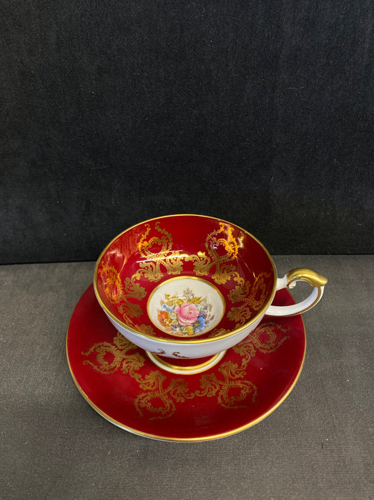 Aynsley Teacup & Saucer - Maroon & Gold