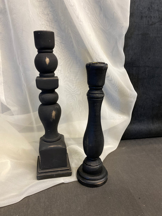 PAIR Wood Candleholders - Black