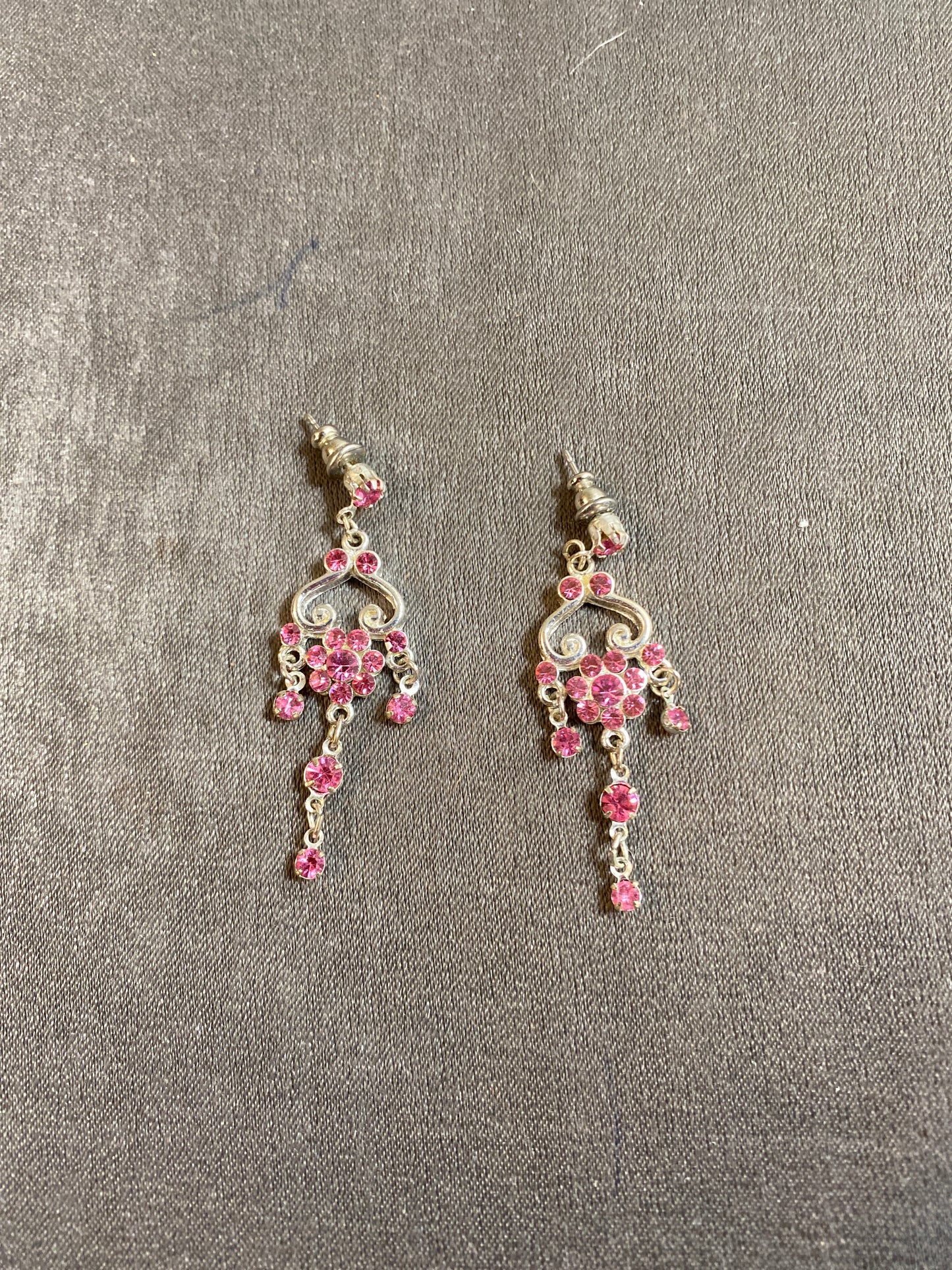 Pierced Earrings - Pink Crystal Drops