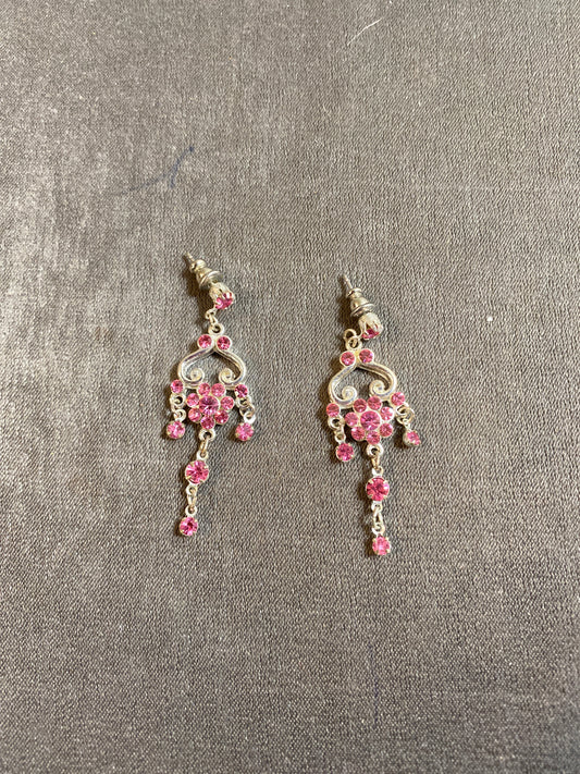 Pierced Earrings - Pink Crystal Drops
