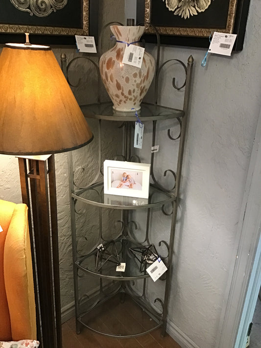 Corner Shelving Unit- Metal & Glass