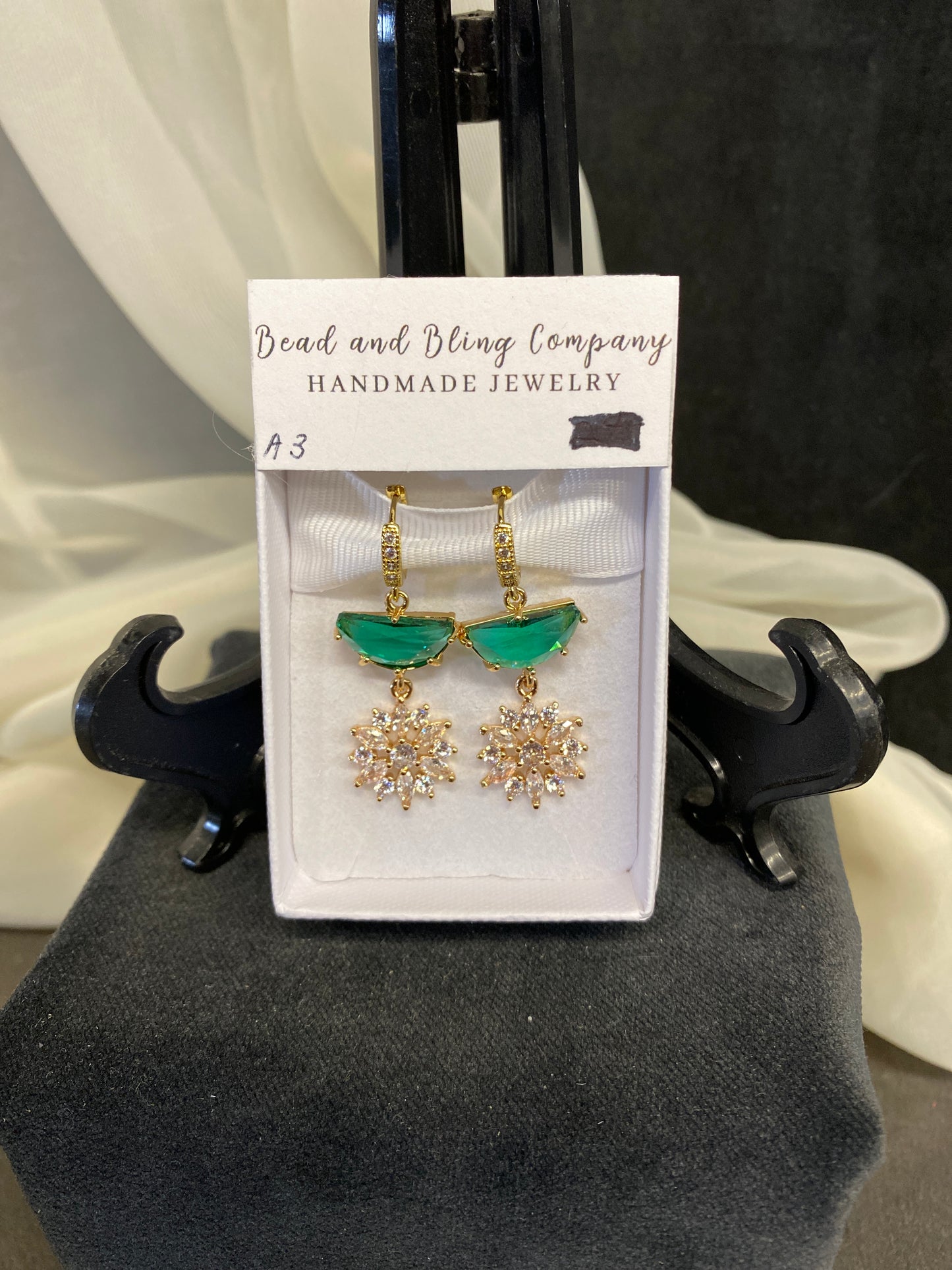 NEW! Handmade Pierced Earings -Green Semi-circle