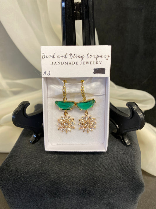 NEW! Handmade Pierced Earings -Green Semi-circle