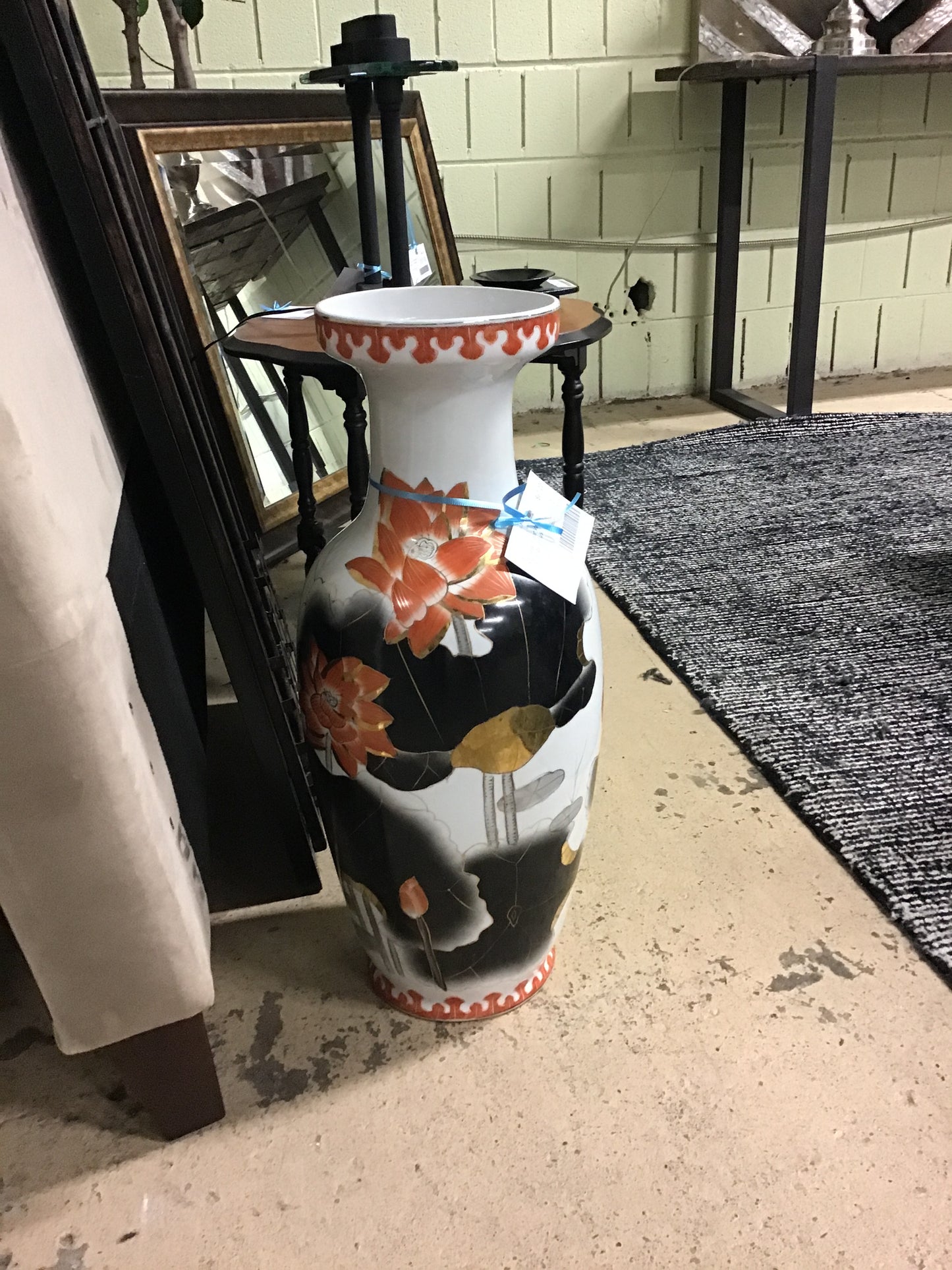 Chinese Floor Vase - Orange Lotus