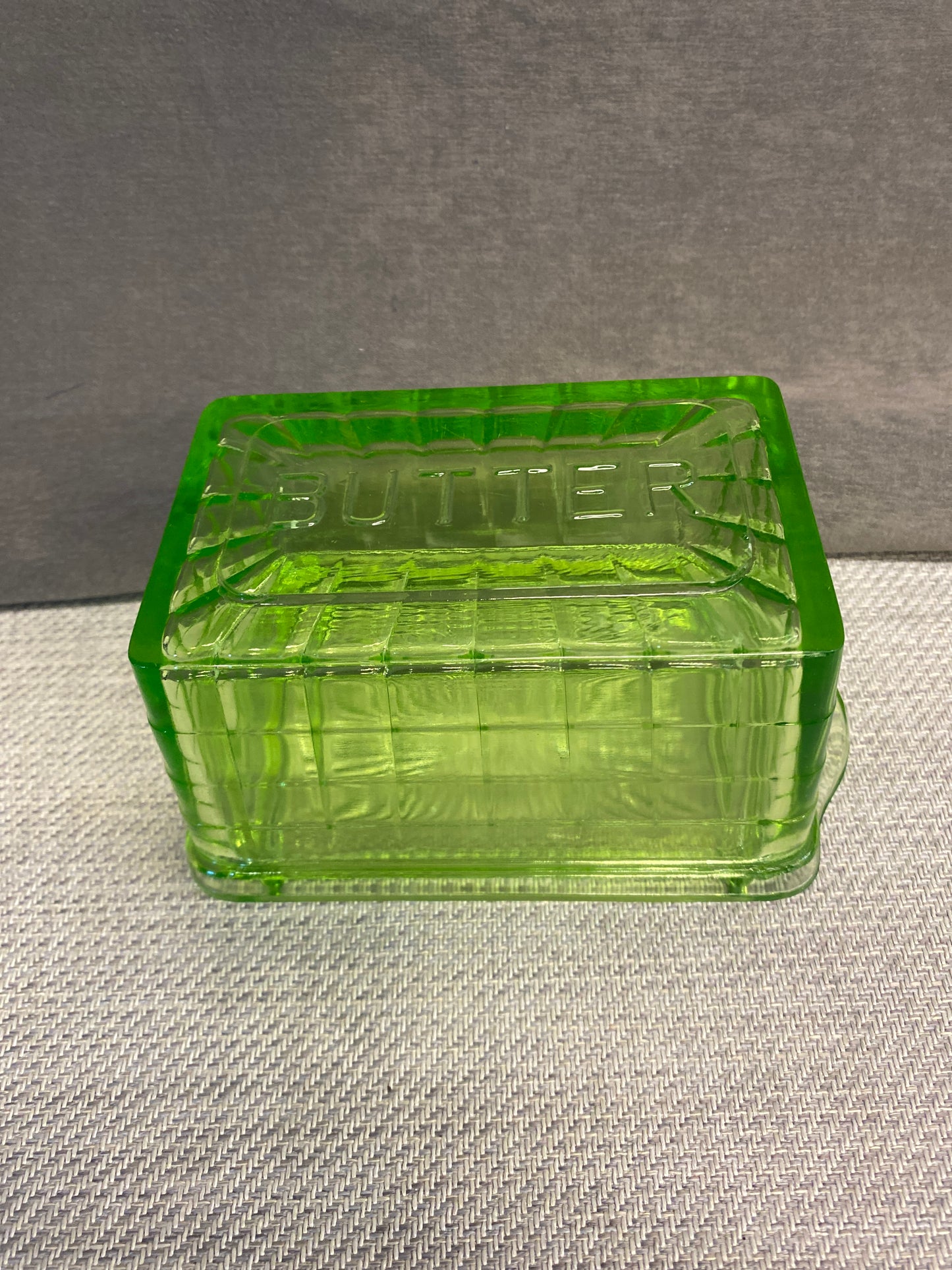 Vintage Anchor Hocking Green Covered Butter Dish