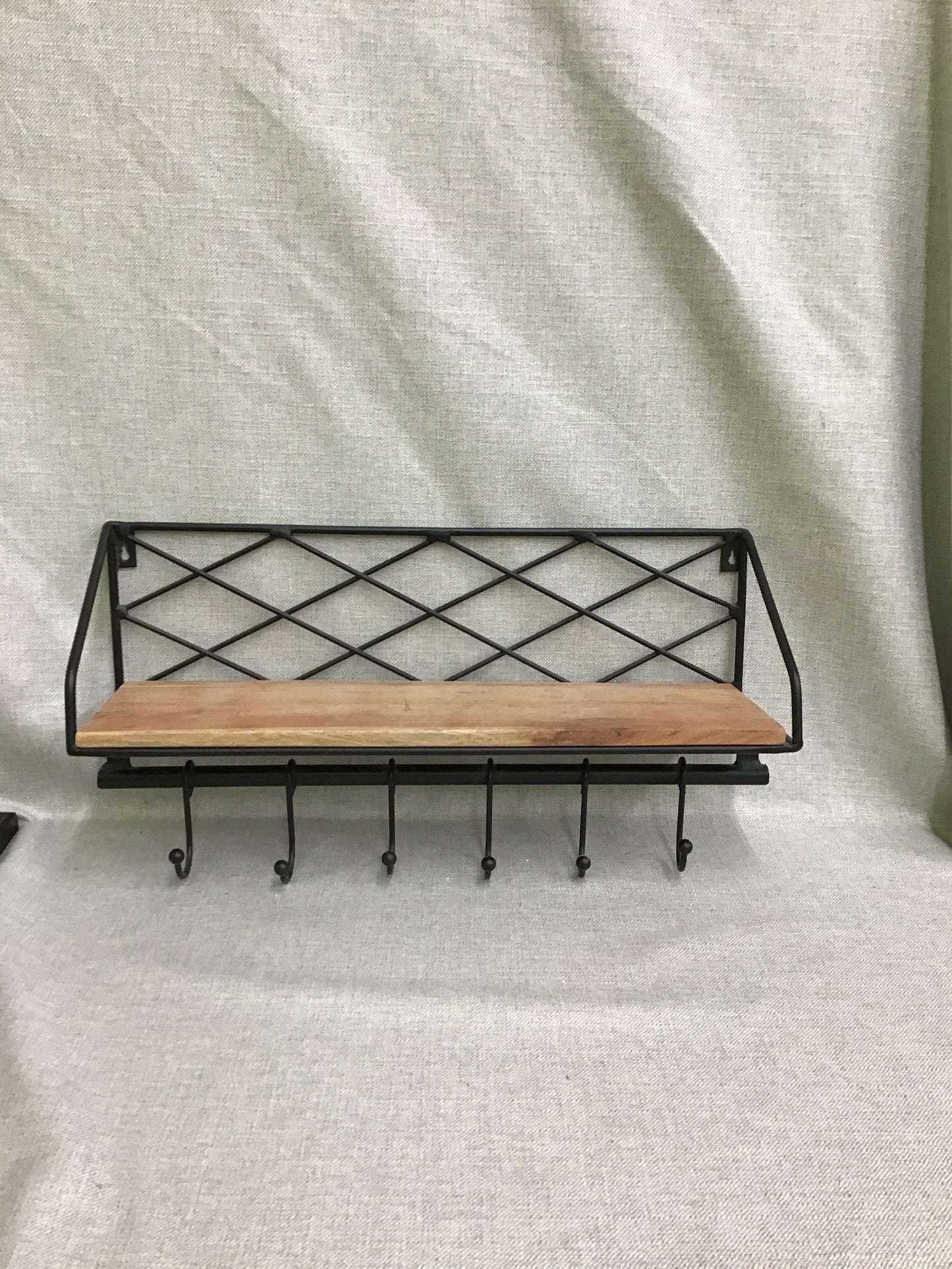 Wood Wall Shelf with 6 Hooks