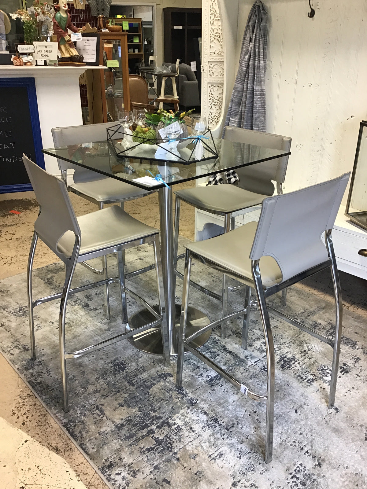 5 PC Glass/Chrome Bistro Set