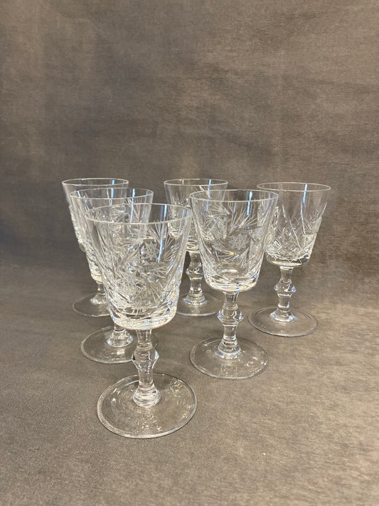 Set 6 Pinwheel Crystal Sherry Glasses