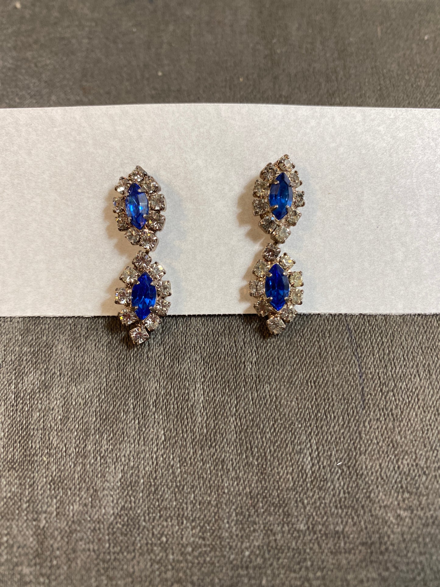 Pair Pierced Earrings - Blue Crystal